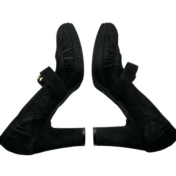 Barneys New York Size 7 Suede Leather Mary Jane Heels Black Y2K Chunky Shoes - Picture 5 of 10